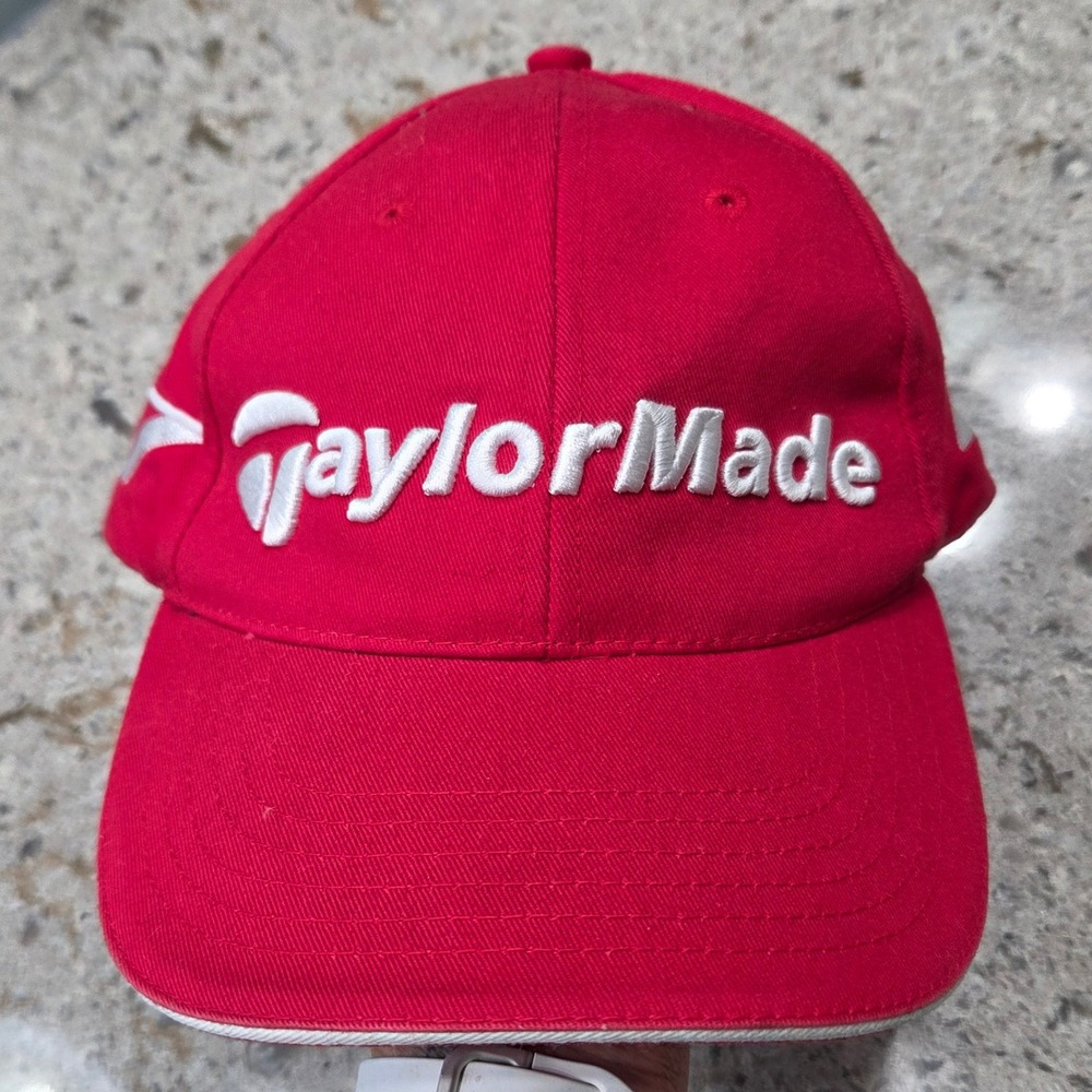 TaylorMade TMax Golf Hat Red Embroidered Logo Baseball Cap Adjustable Mens